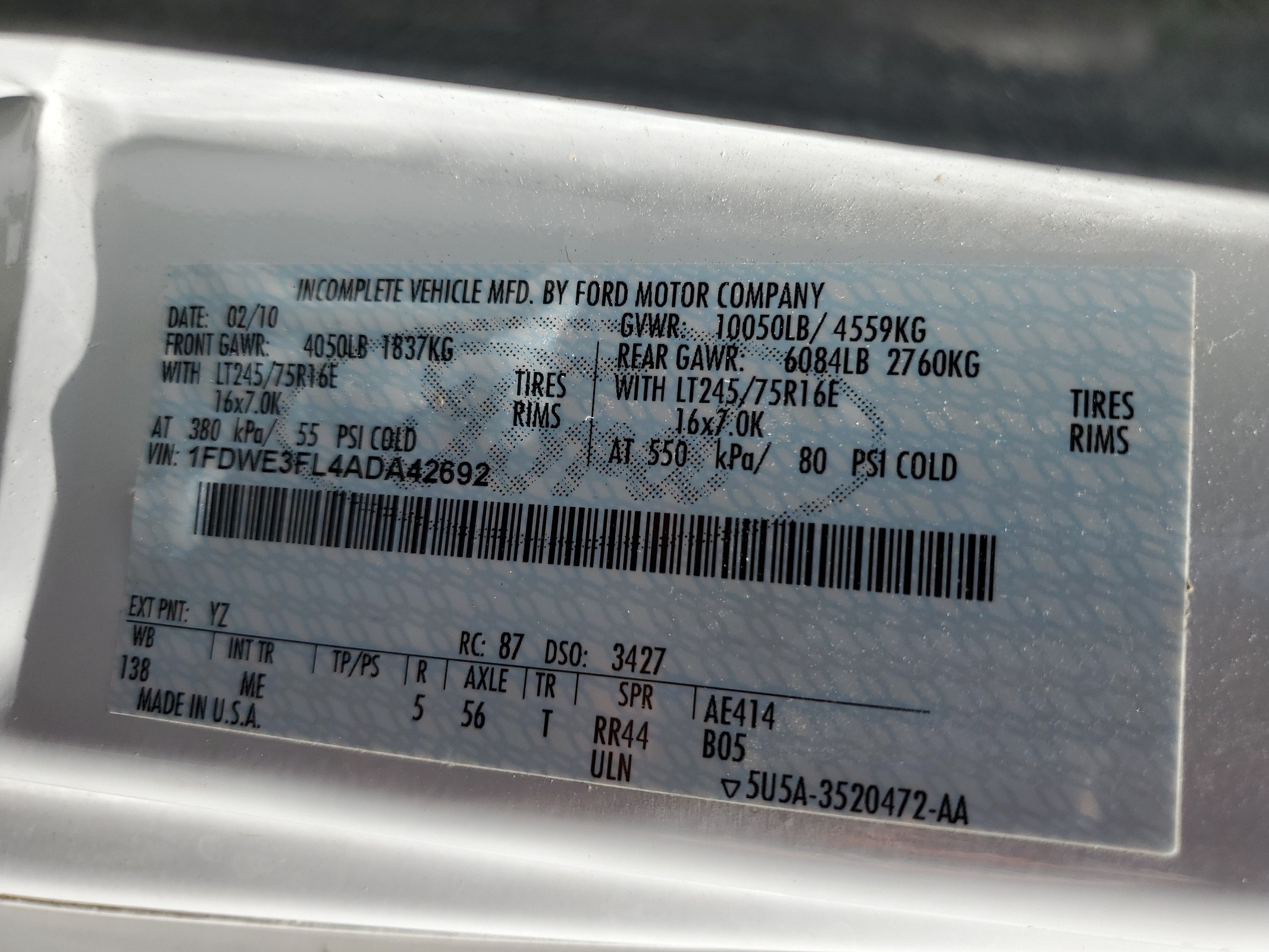 1FDWE3FL4ADA42692 2011 Ford Econoline E350 Super Duty Cutaway Van