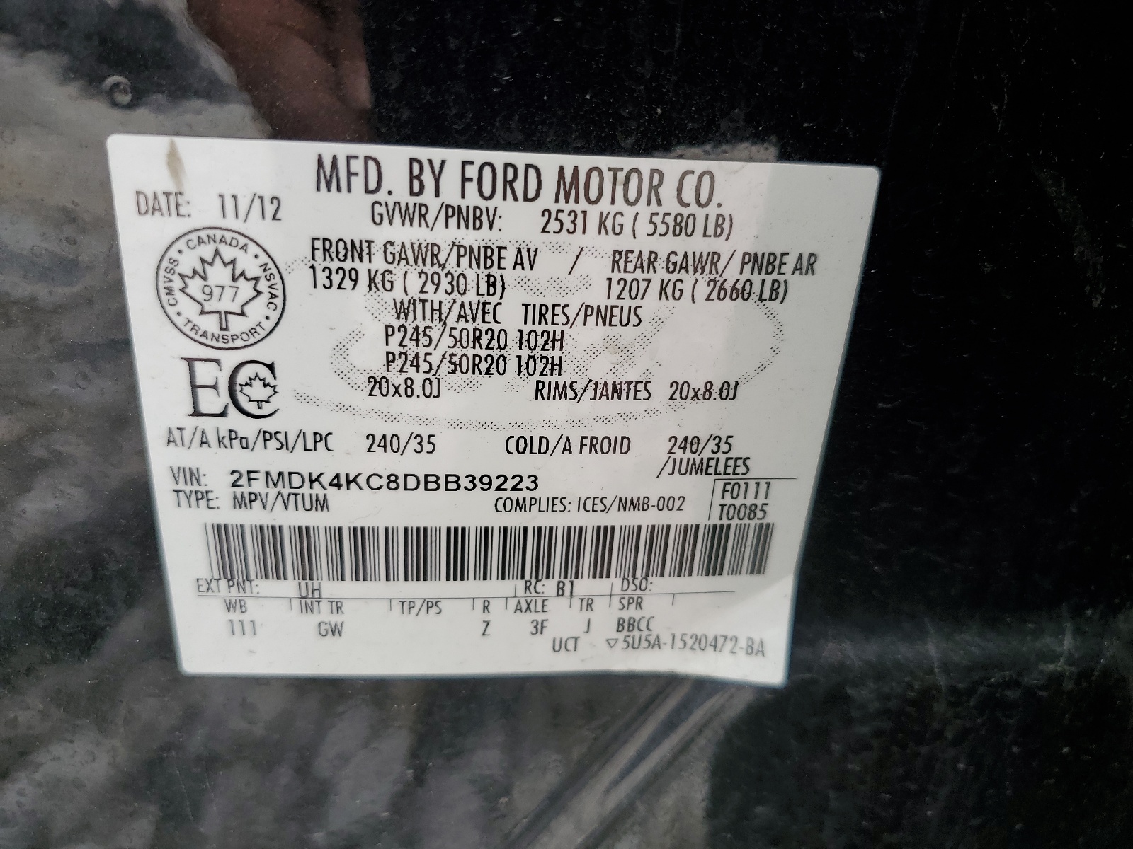 2FMDK4KC8DBB39223 2013 Ford Edge Limited