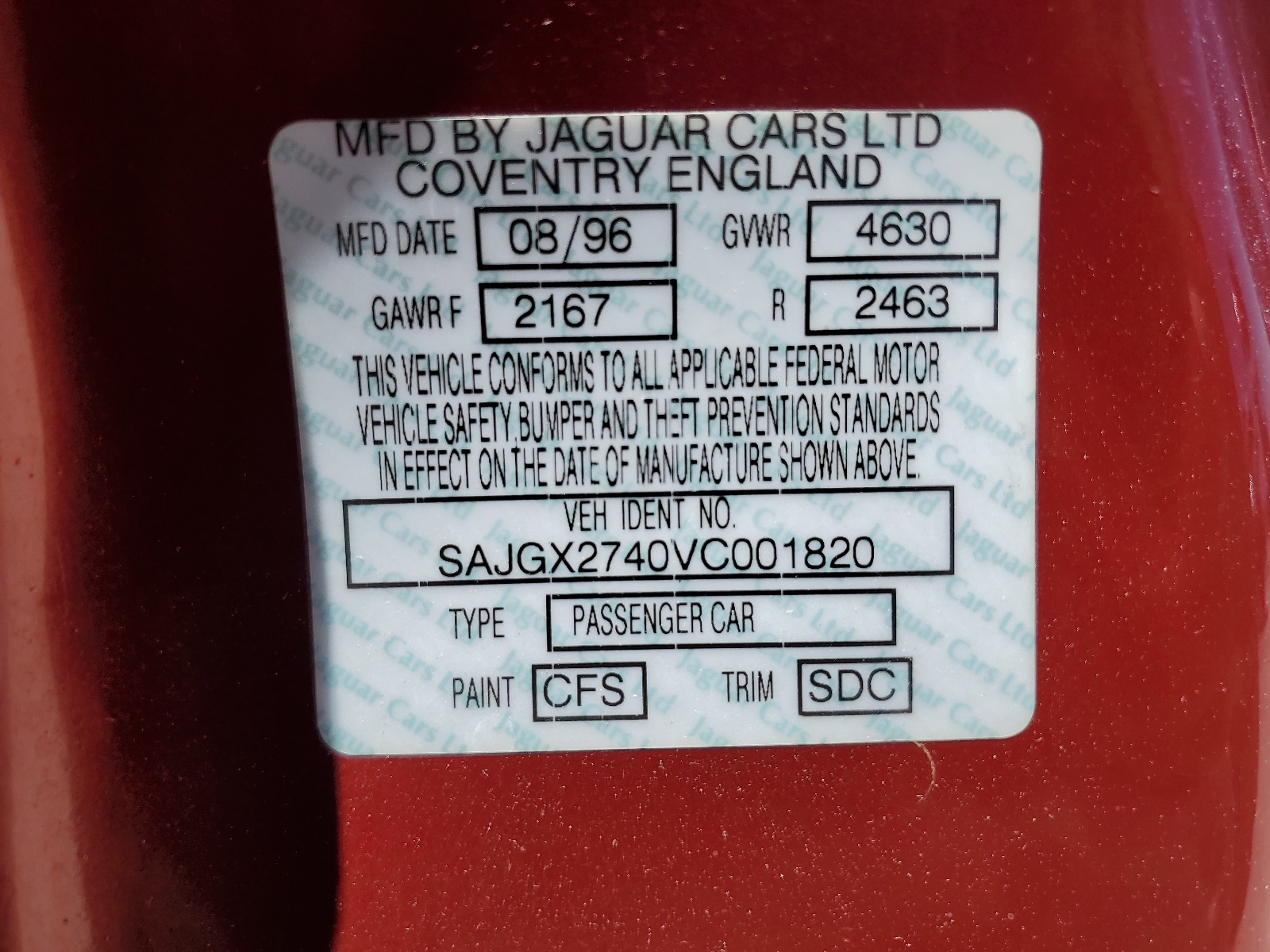 SAJGX2740VC001820 1997 Jaguar Xk8