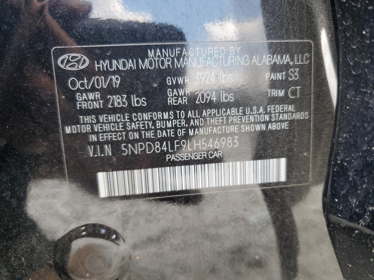 2020 Hyundai Elantra Sel VIN: 5NPD84LF9LH546983 Lot: 61207254