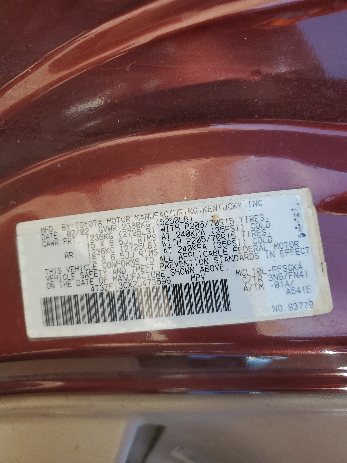 4T3ZF13CX2U473596 2002 Toyota Sienna Le