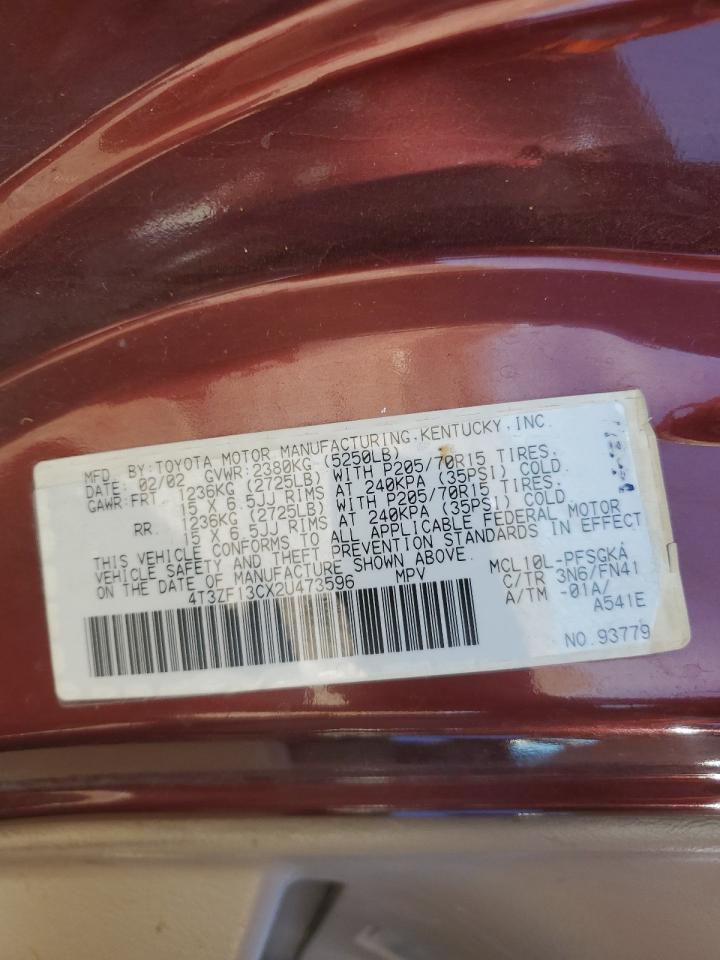 2002 Toyota Sienna Le VIN: 4T3ZF13CX2U473596 Lot: 59676574