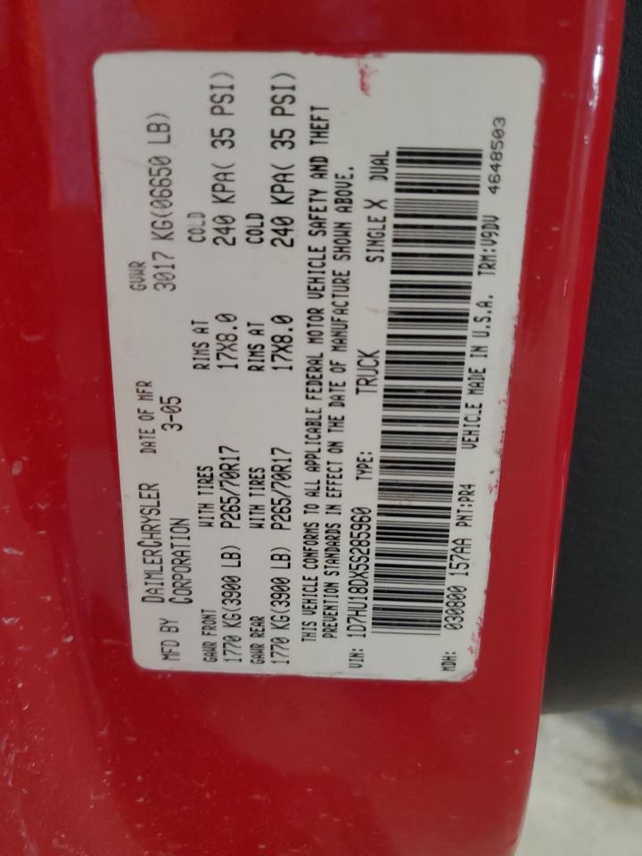 2005 Dodge Ram 1500 St VIN: 1D7HU18DX5S285960 Lot: 59139194