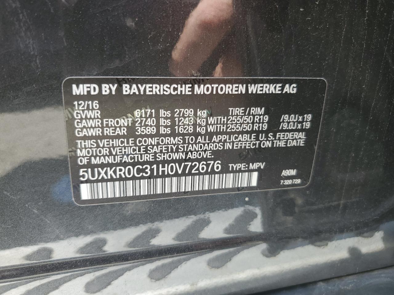 2017 BMW X5 xDrive35I VIN: 5UXKR0C31H0V72676 Lot: 56862644