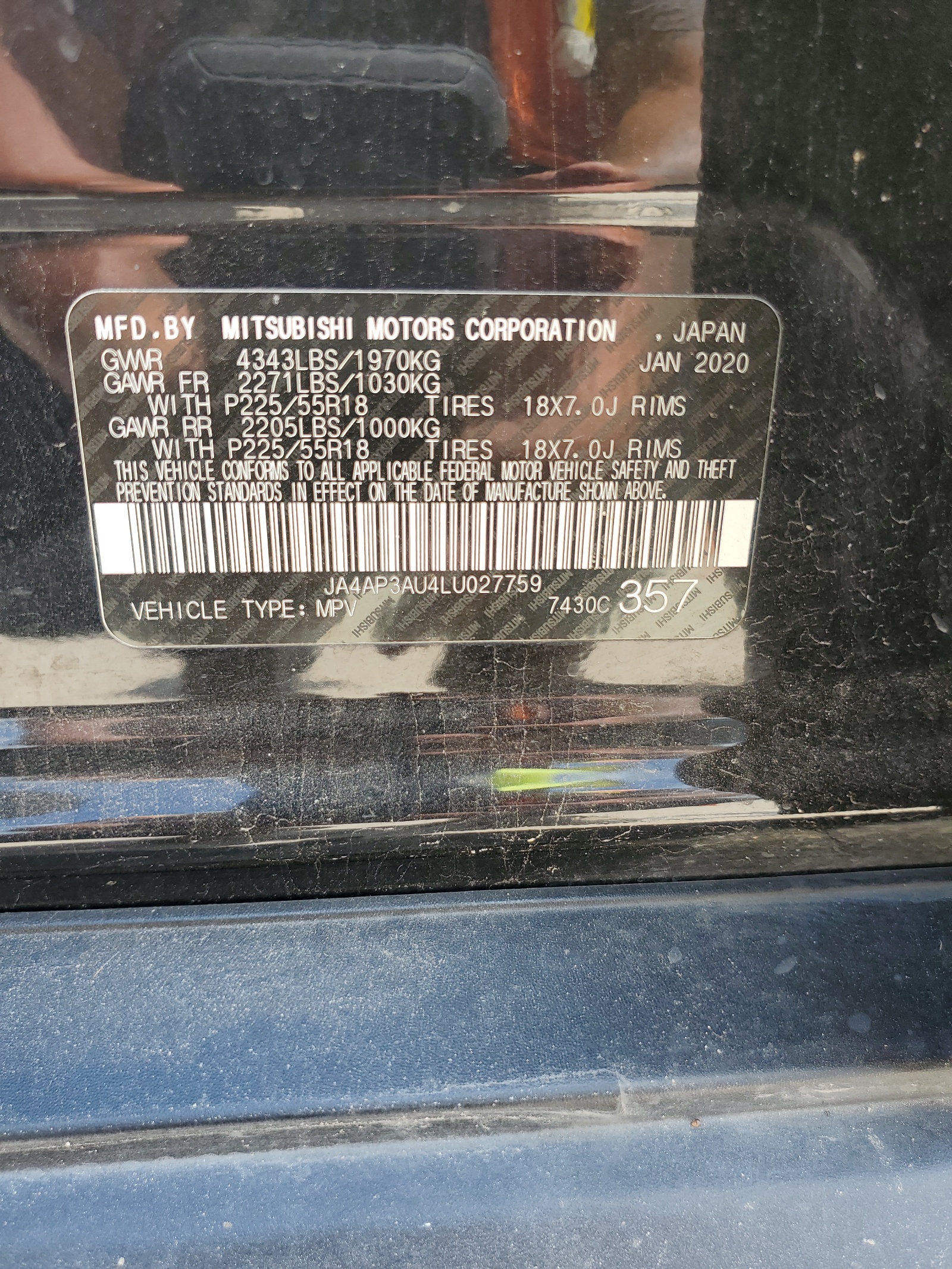 JA4AP3AU4LU027759 2020 Mitsubishi Outlander Sport Es