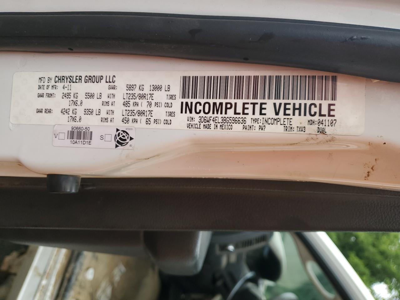 2011 Dodge Ram 3500 St VIN: 3D6WF4EL3BG596636 Lot: 59684284