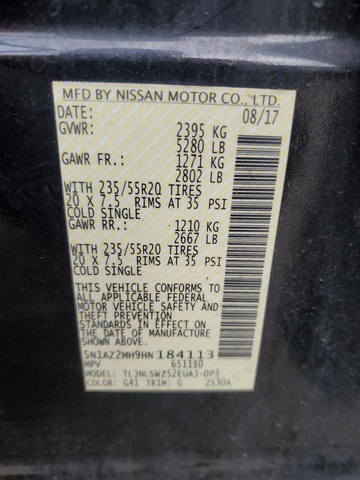 2017 Nissan Murano S VIN: 5N1AZ2MH9HN184113 Lot: 56761594