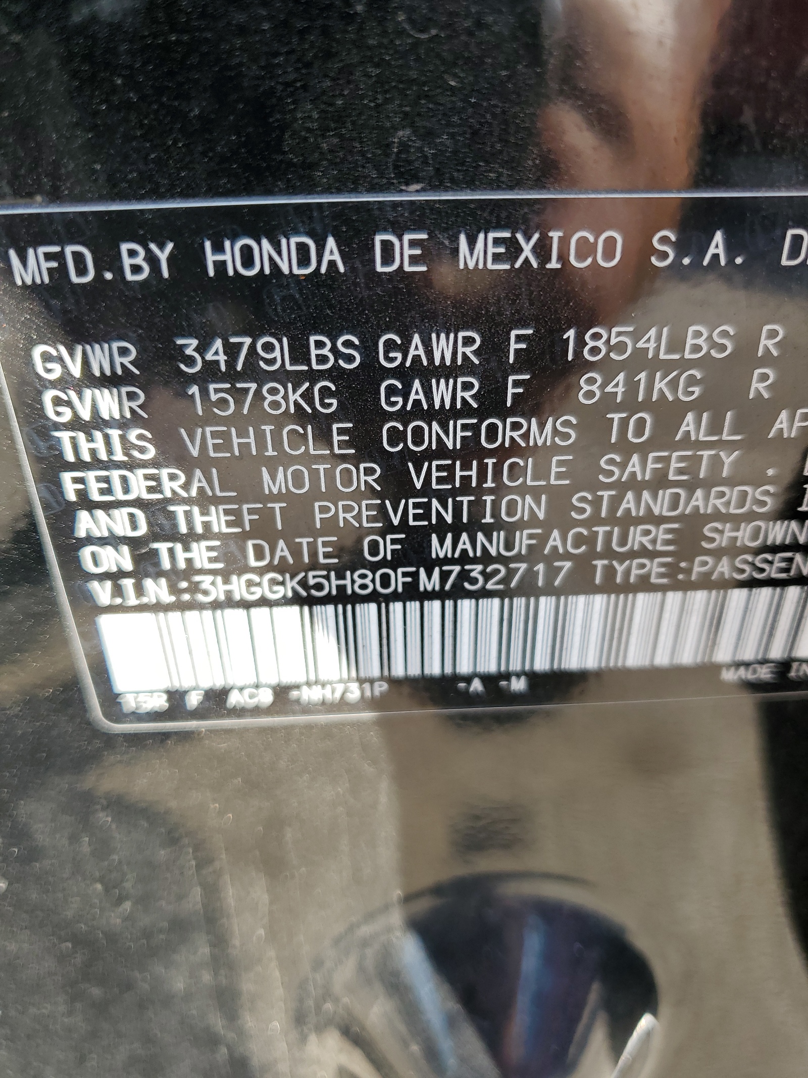 3HGGK5H80FM732717 2015 Honda Fit Ex