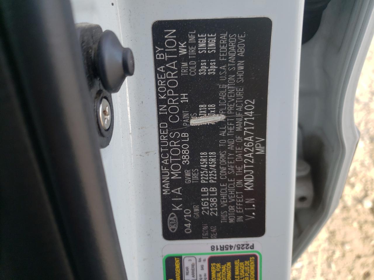 2010 Kia Soul + VIN: KNDJT2A26A7171402 Lot: 58358574