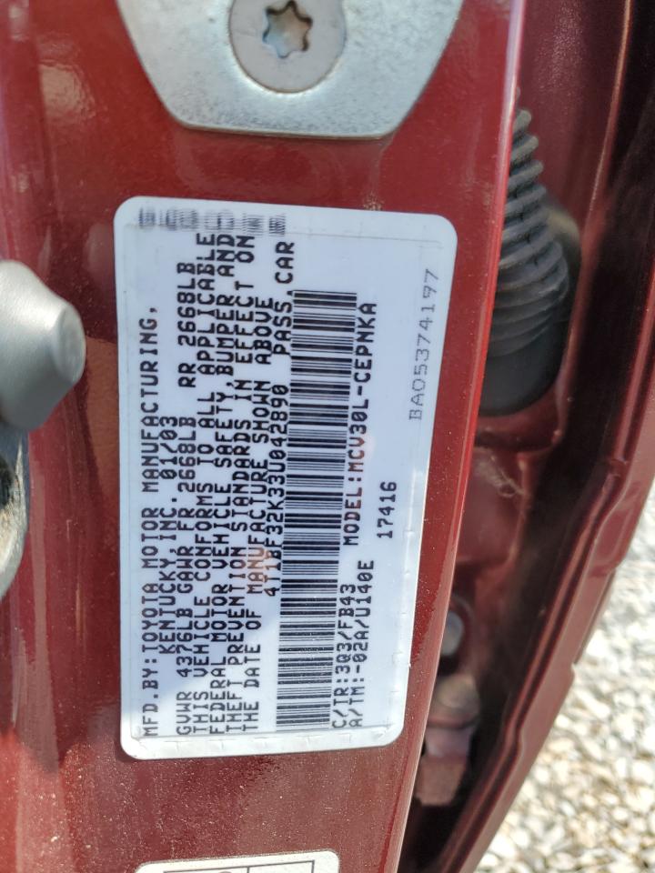 2003 Toyota Camry Le VIN: 4T1BF32K33U042890 Lot: 60859624