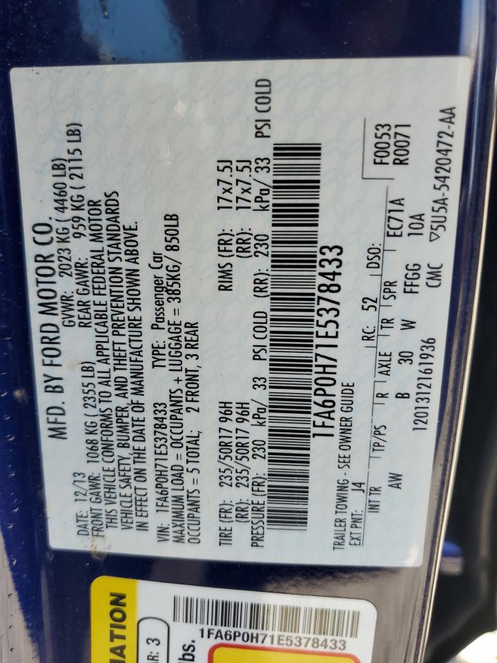 2014 Ford Fusion Se VIN: 1FA6P0H71E5378433 Lot: 60283504