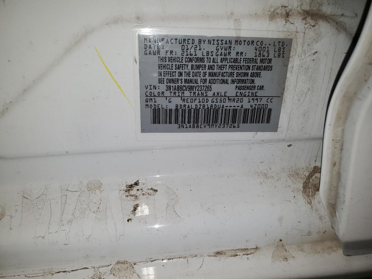 2021 Nissan Sentra Sv VIN: 3N1AB8CV9MY237265 Lot: 61050754