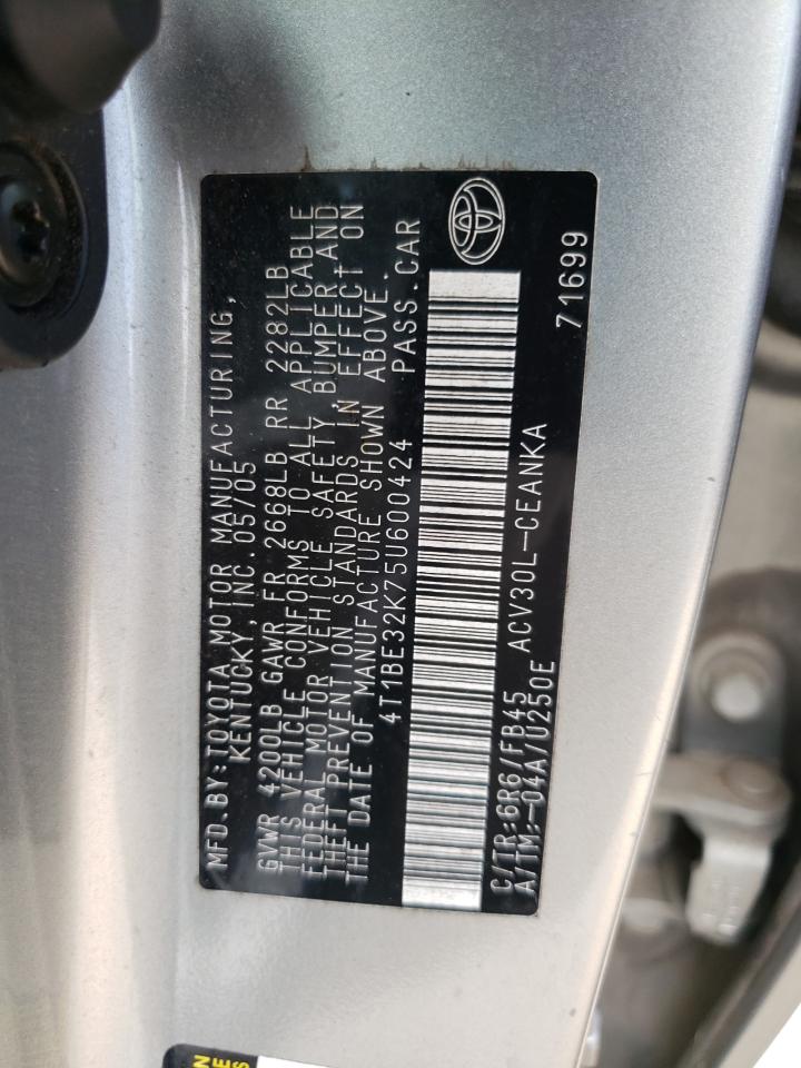 2005 Toyota Camry Le VIN: 4T1BE32K75U600424 Lot: 60265054