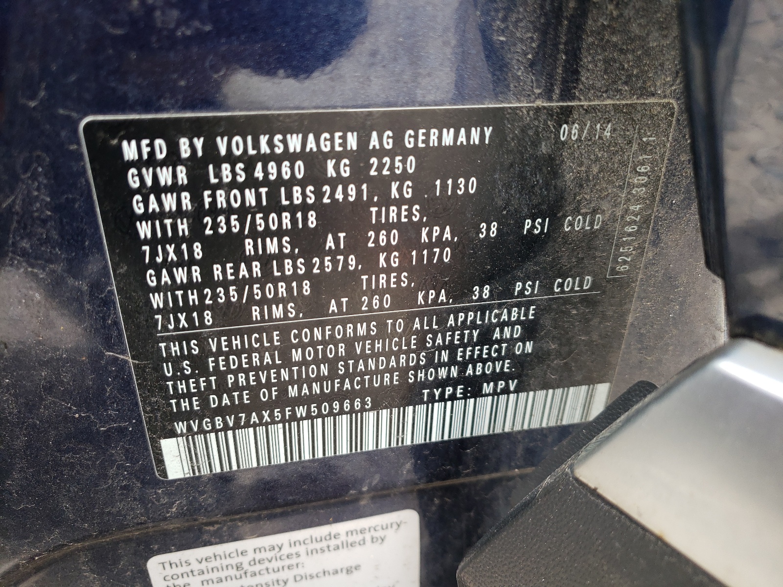 WVGBV7AX5FW509663 2015 Volkswagen Tiguan S