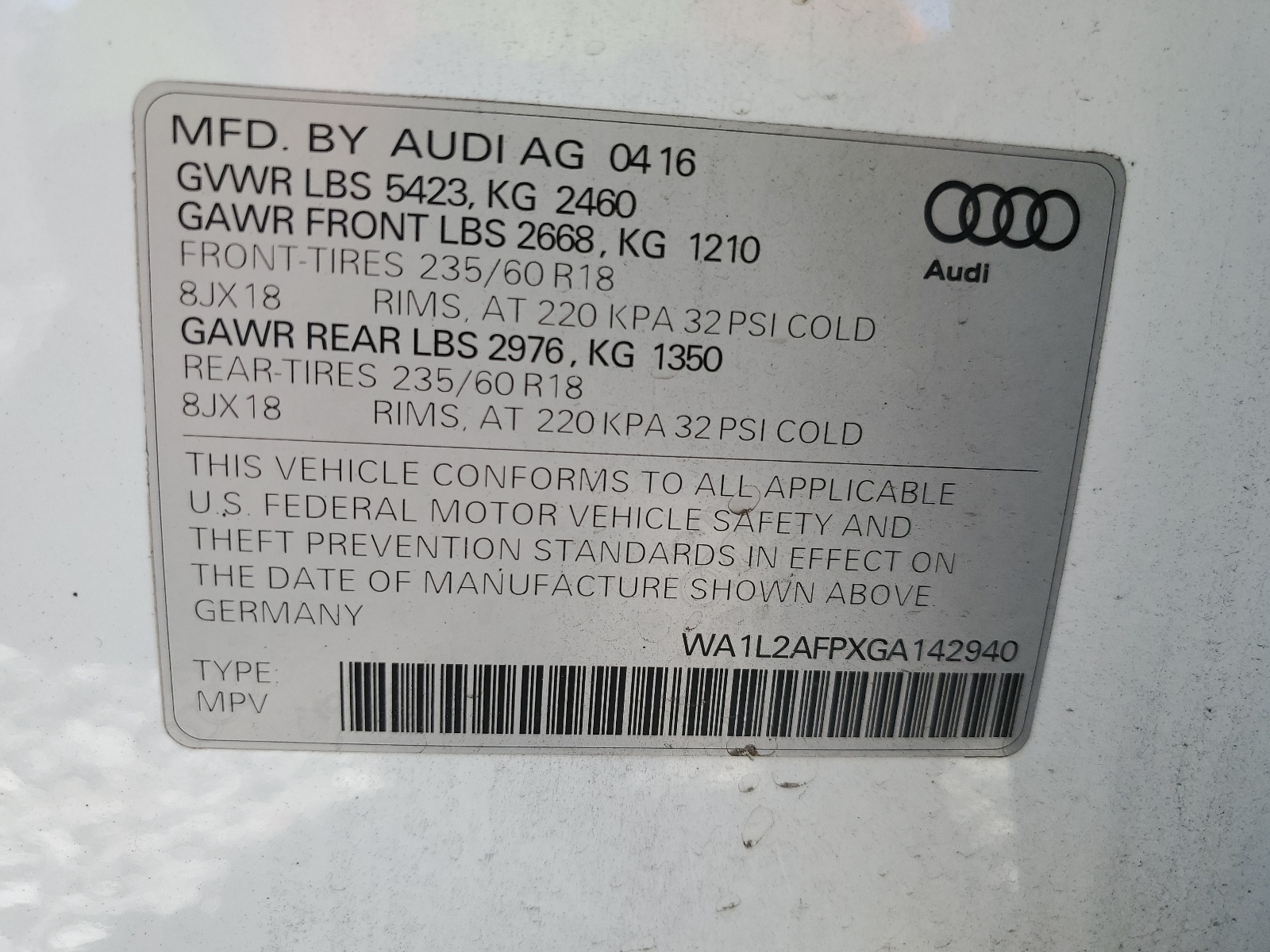 WA1L2AFPXGA142940 2016 Audi Q5 Premium Plus