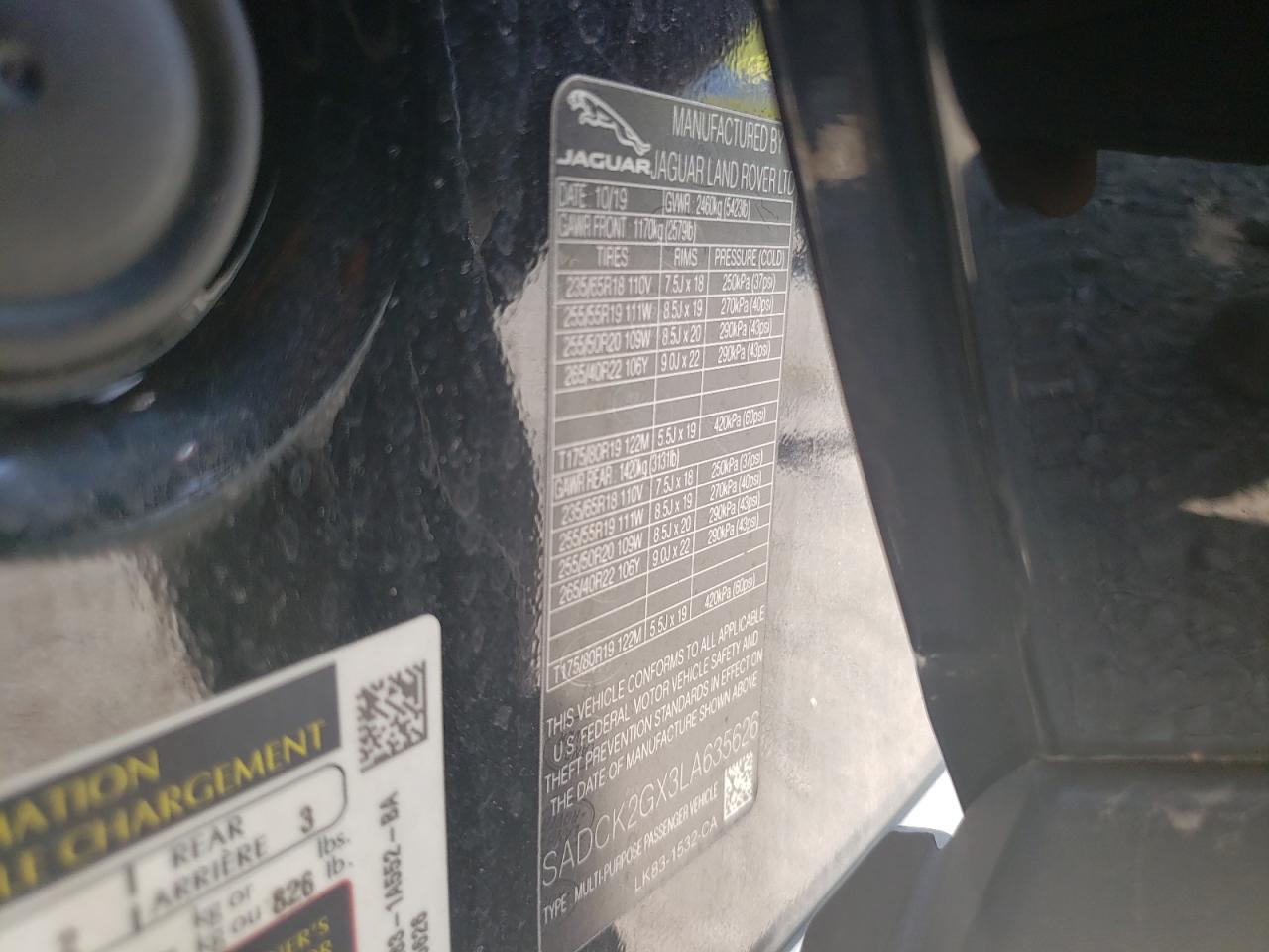 2020 Jaguar F-Pace Prestige VIN: SADCK2GX3LA635626 Lot: 59703894