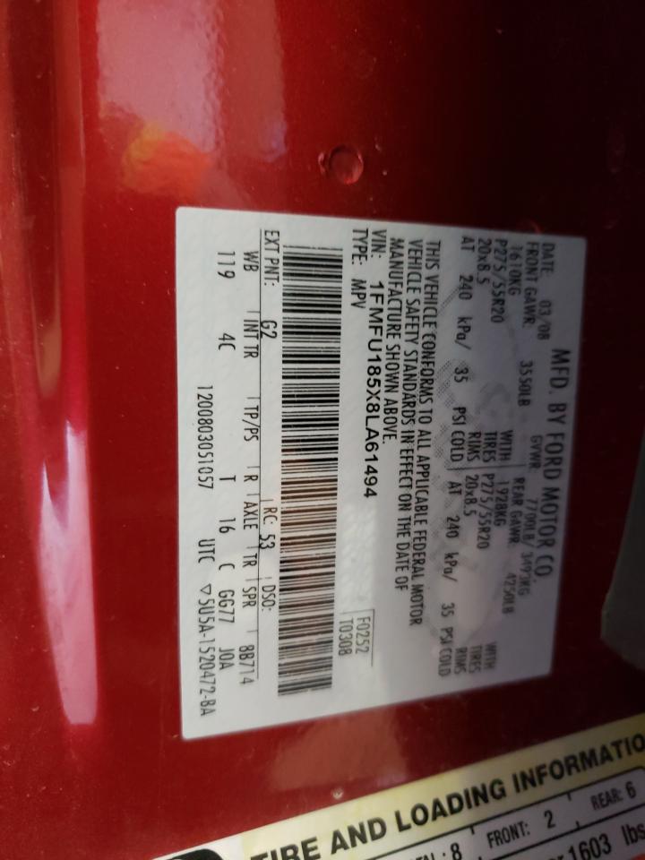 2008 Ford Expedition Eddie Bauer VIN: 1FMFU185X8LA61494 Lot: 56329284