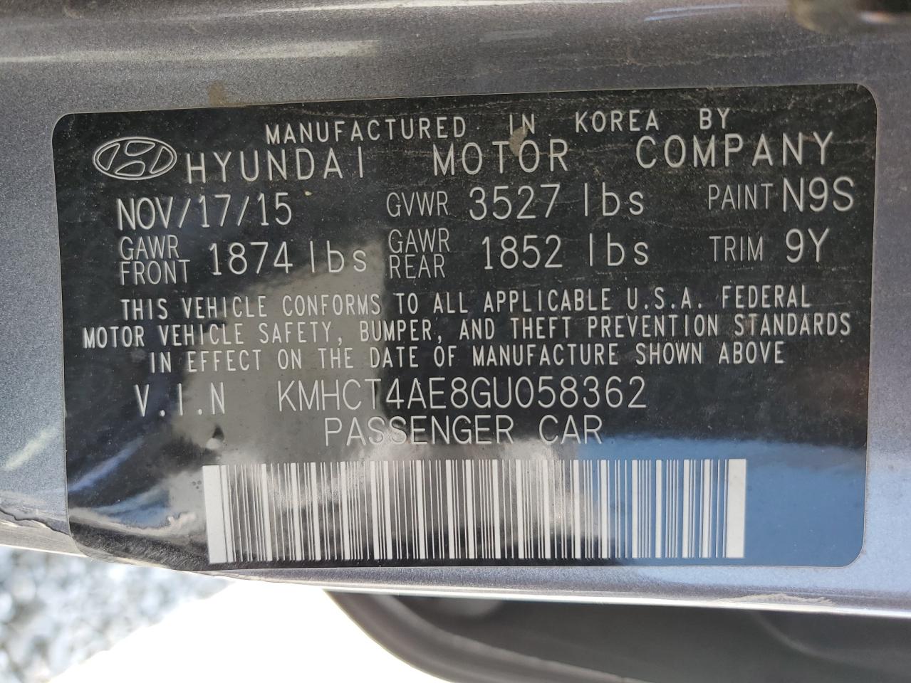 2016 Hyundai Accent Se VIN: KMHCT4AE8GU058362 Lot: 58729634