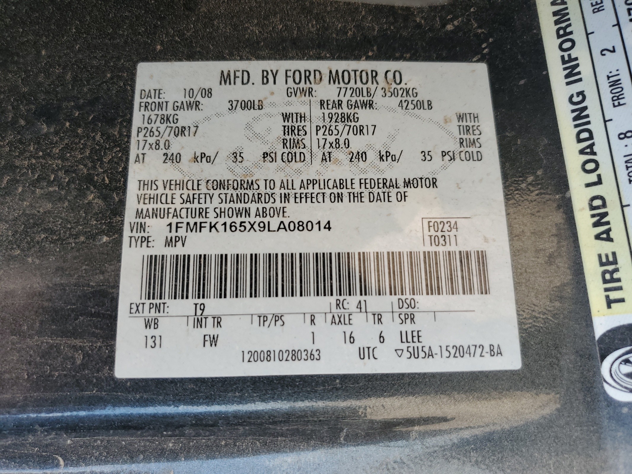 1FMFK165X9LA08014 2009 Ford Expedition El Xlt