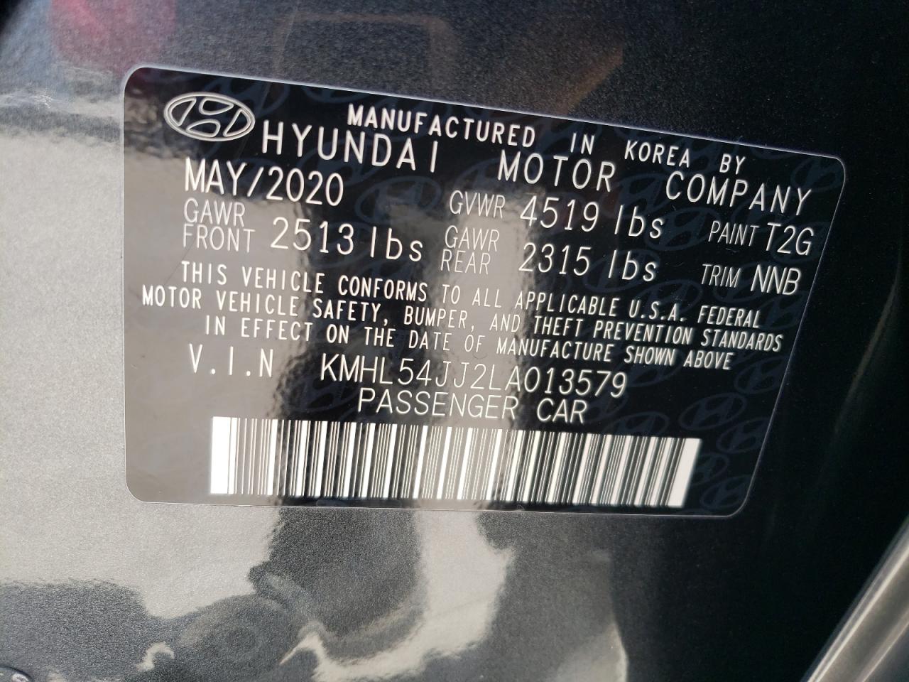 2020 Hyundai Sonata Hybrid VIN: KMHL54JJ2LA013579 Lot: 58396854