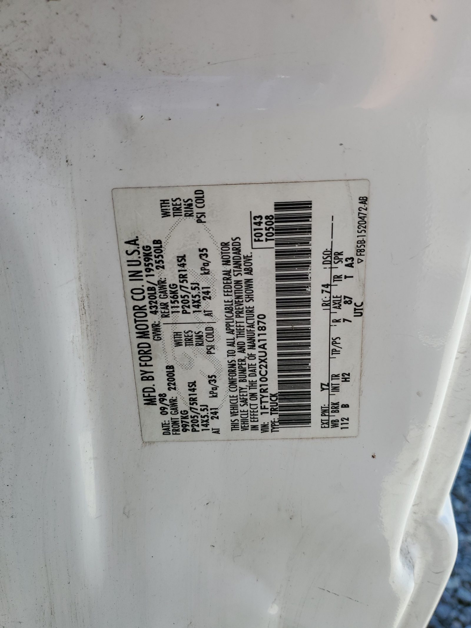 1FTYR10C2XUA11870 1999 Ford Ranger