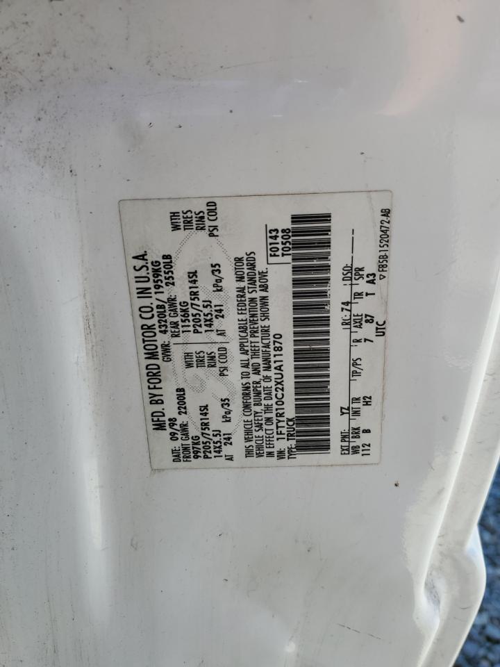 1999 Ford Ranger VIN: 1FTYR10C2XUA11870 Lot: 58288224