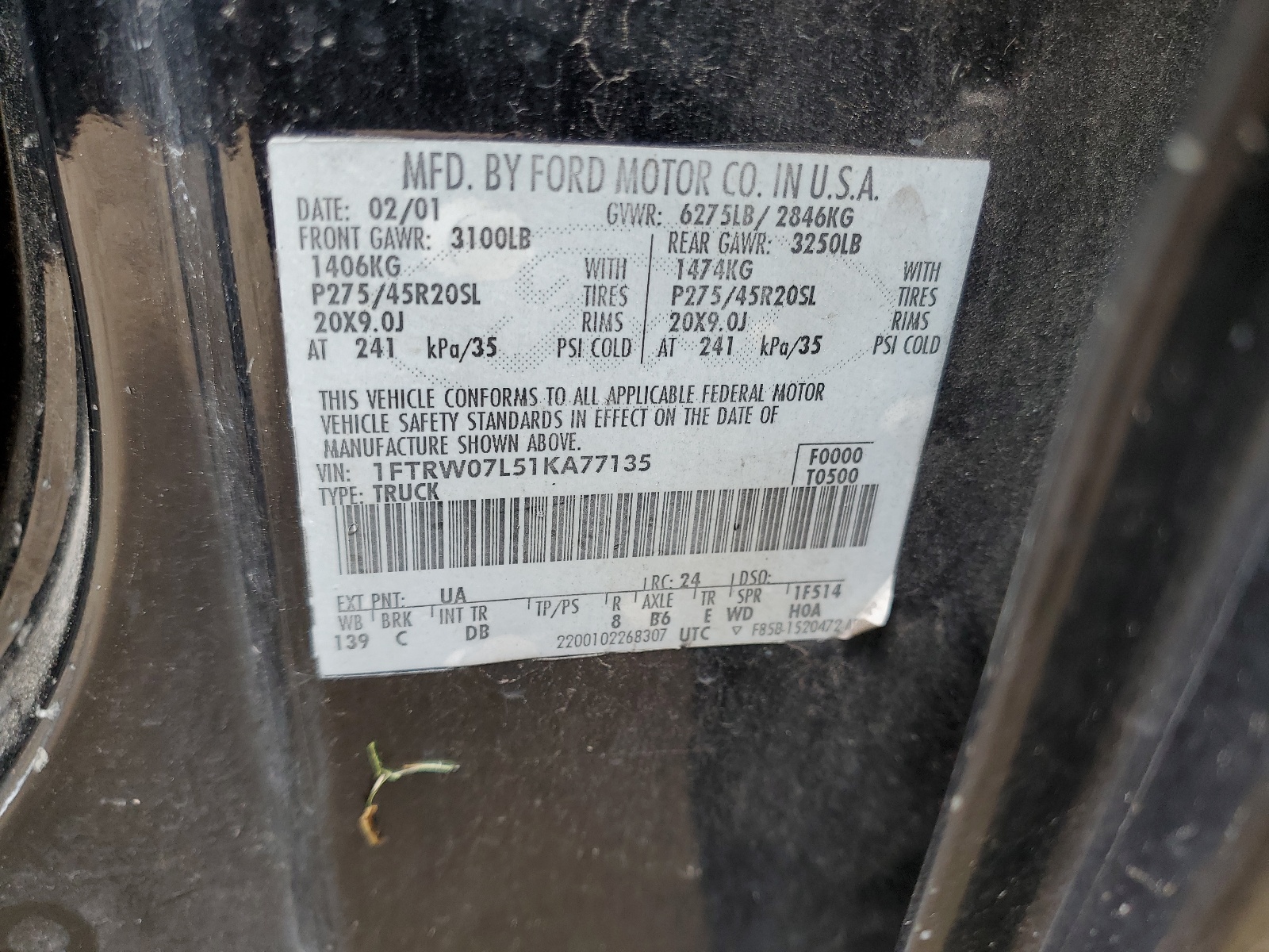 1FTRW07L51KA77135 2001 Ford F150 Supercrew