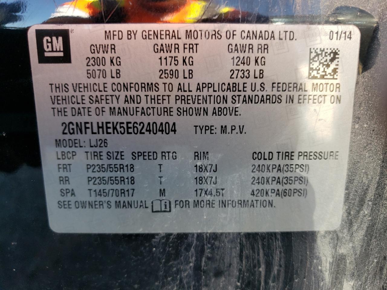 2GNFLHEK5E6240404 2014 Chevrolet Equinox Ltz