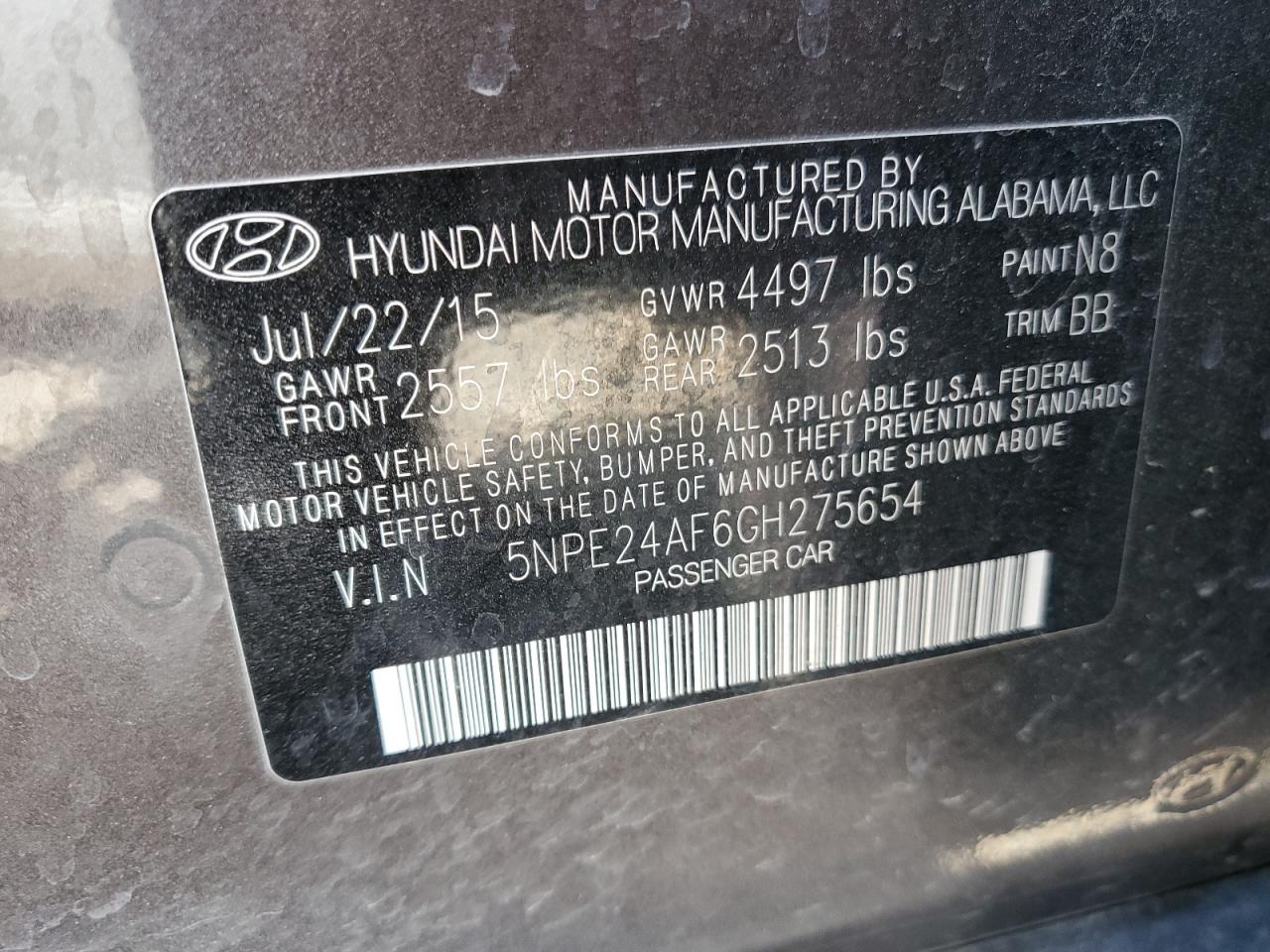 5NPE24AF6GH275654 2016 Hyundai Sonata Se