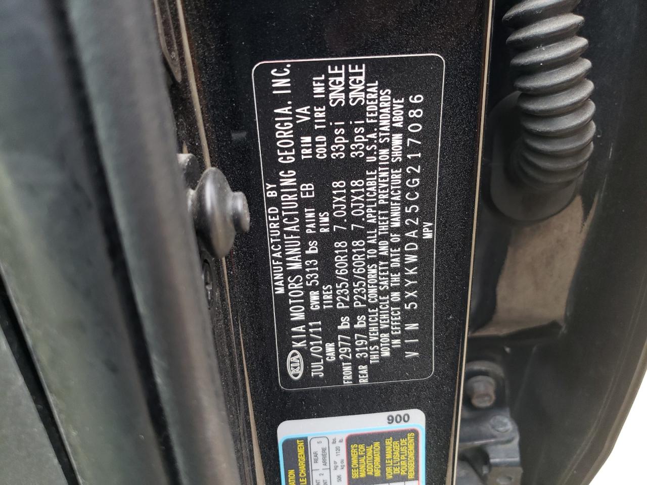 2012 Kia Sorento Sx VIN: 5XYKWDA25CG217086 Lot: 59292124