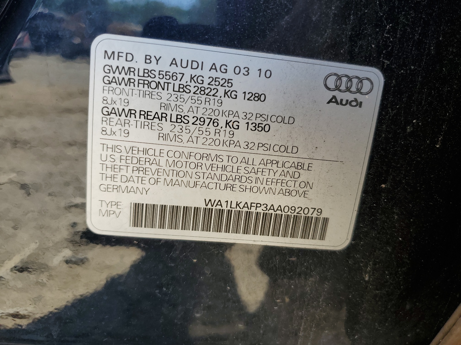 WA1LKAFP3AA092079 2010 Audi Q5 Premium Plus