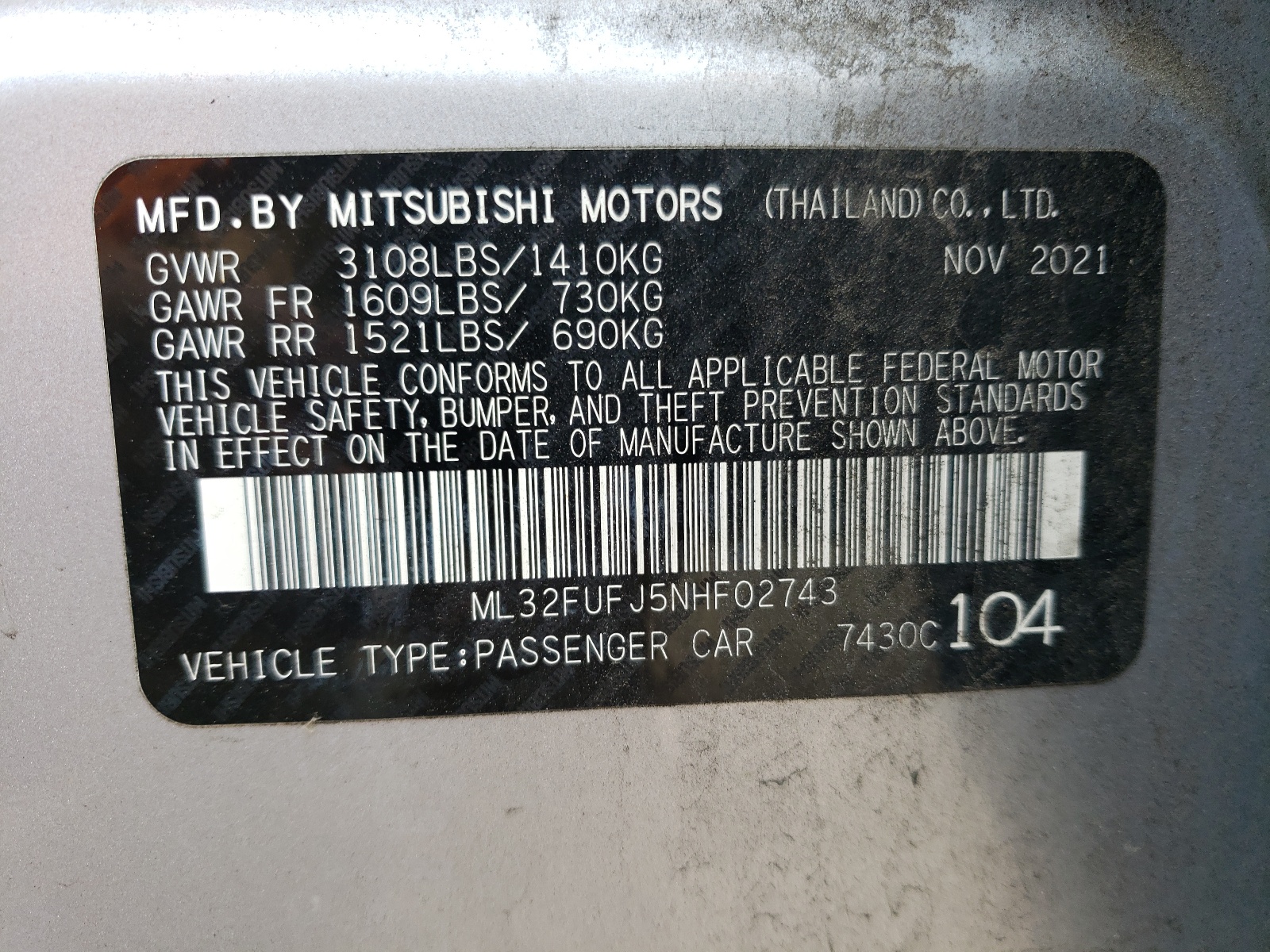 ML32FUFJ5NHF02743 2022 Mitsubishi Mirage G4 Es