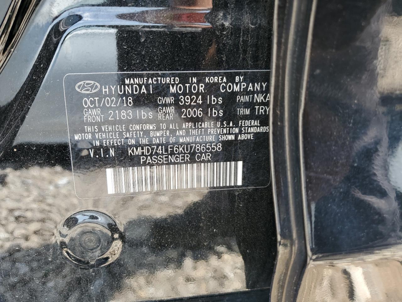 2019 Hyundai Elantra Se VIN: KMHD74LF6KU786558 Lot: 59238494