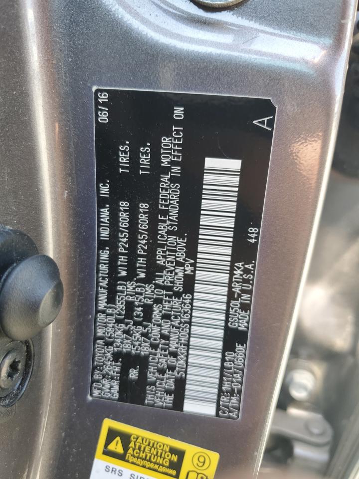 2016 Toyota Highlander Xle VIN: 5TDKKRFH0GS163646 Lot: 61010294