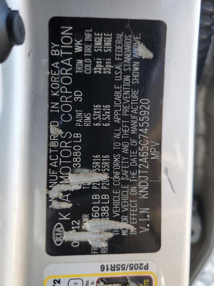 2012 Kia Soul + VIN: KNDJT2A65C7455920 Lot: 61051914