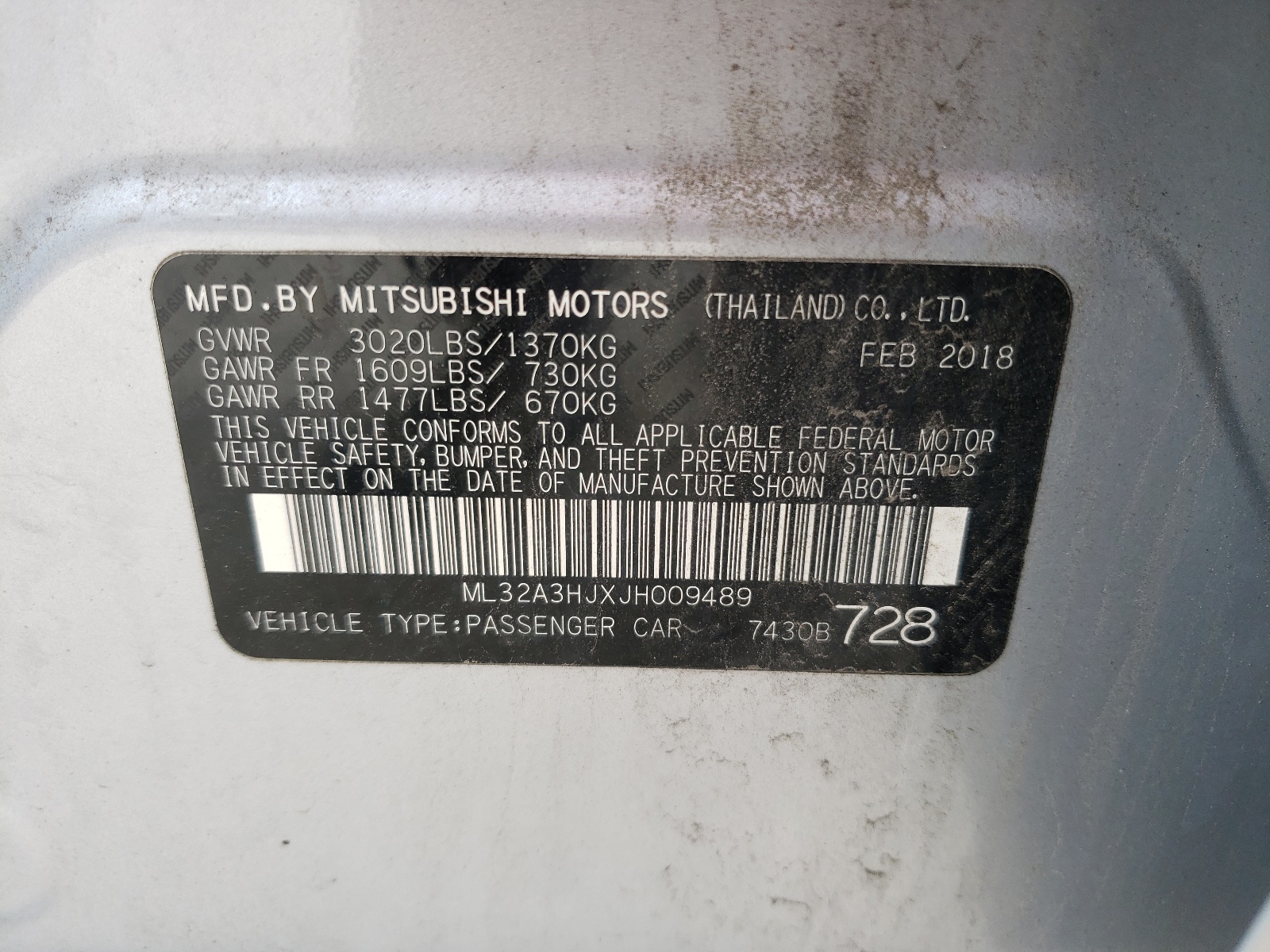 ML32A3HJXJH009489 2018 Mitsubishi Mirage Es