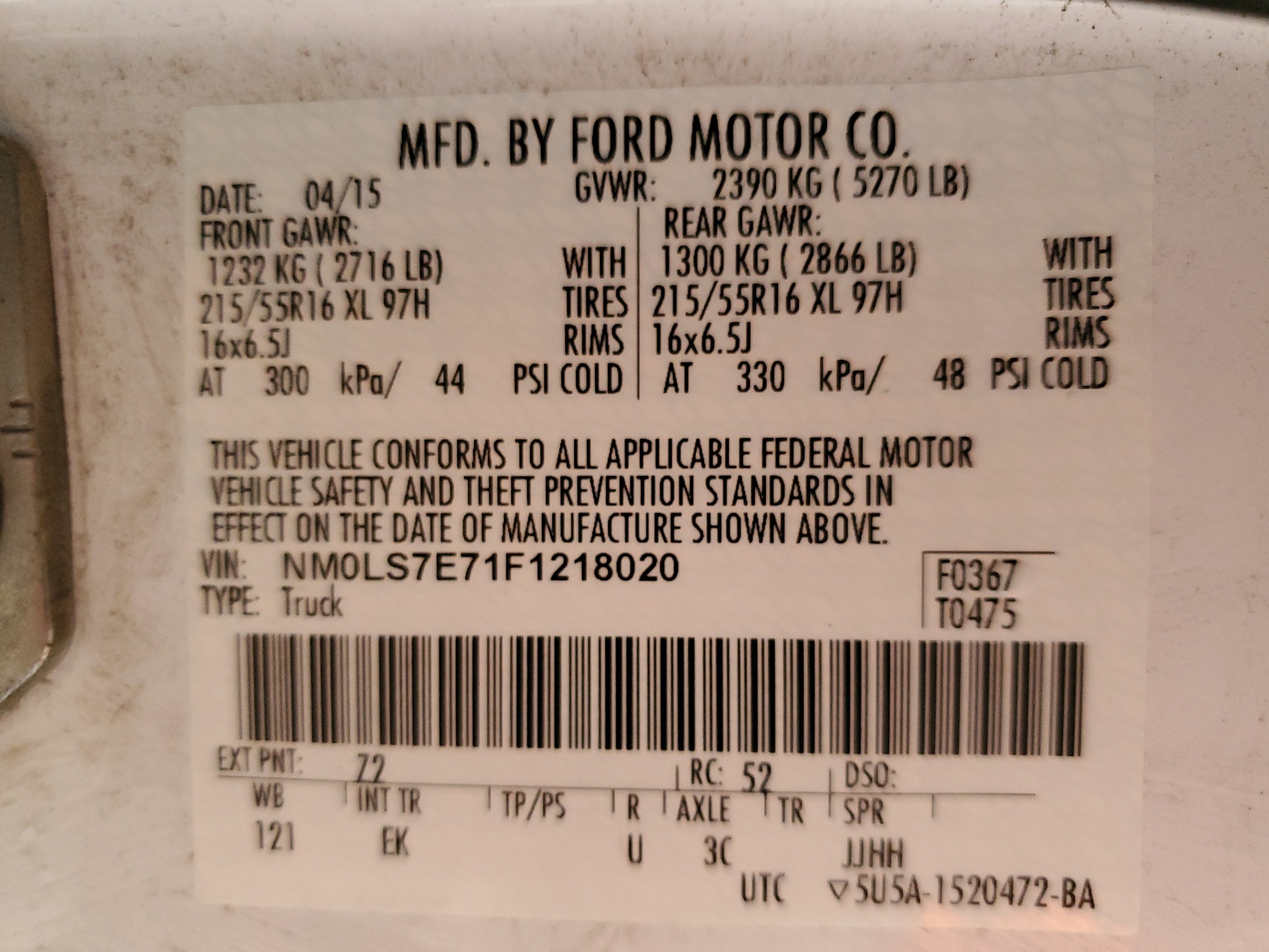 NM0LS7E71F1218020 2015 Ford Transit Connect Xl