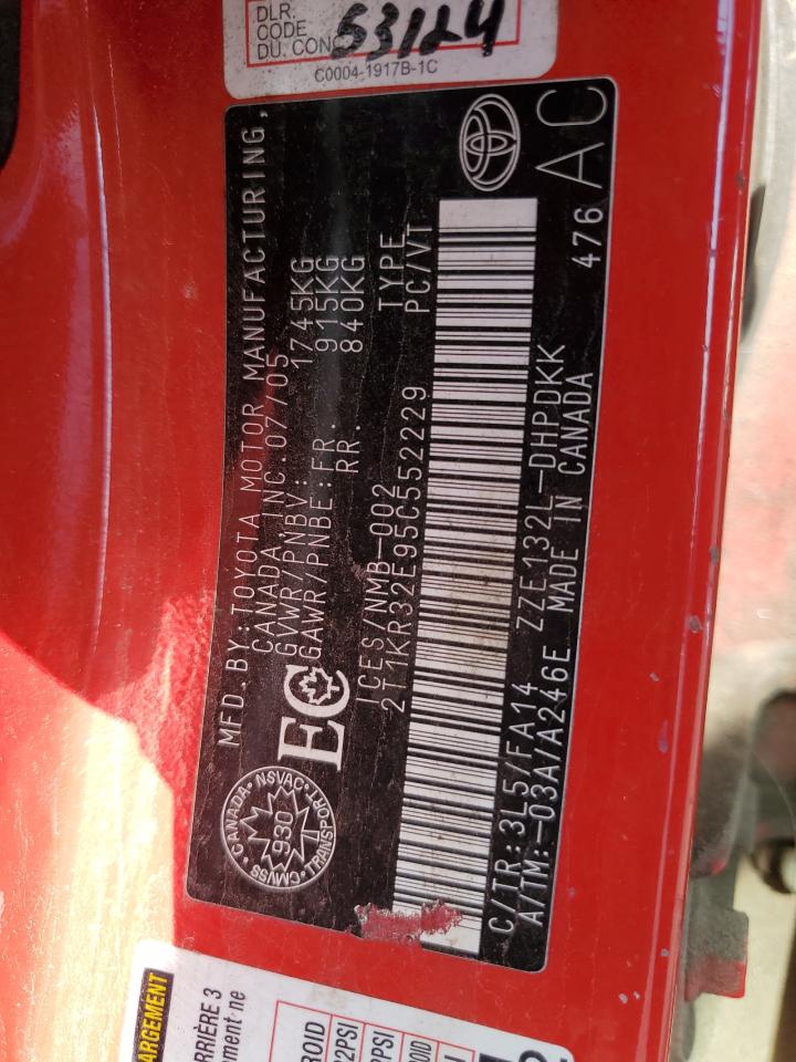 2005 Toyota Corolla Matrix Xr VIN: 2T1KR32E95C552229 Lot: 60102864