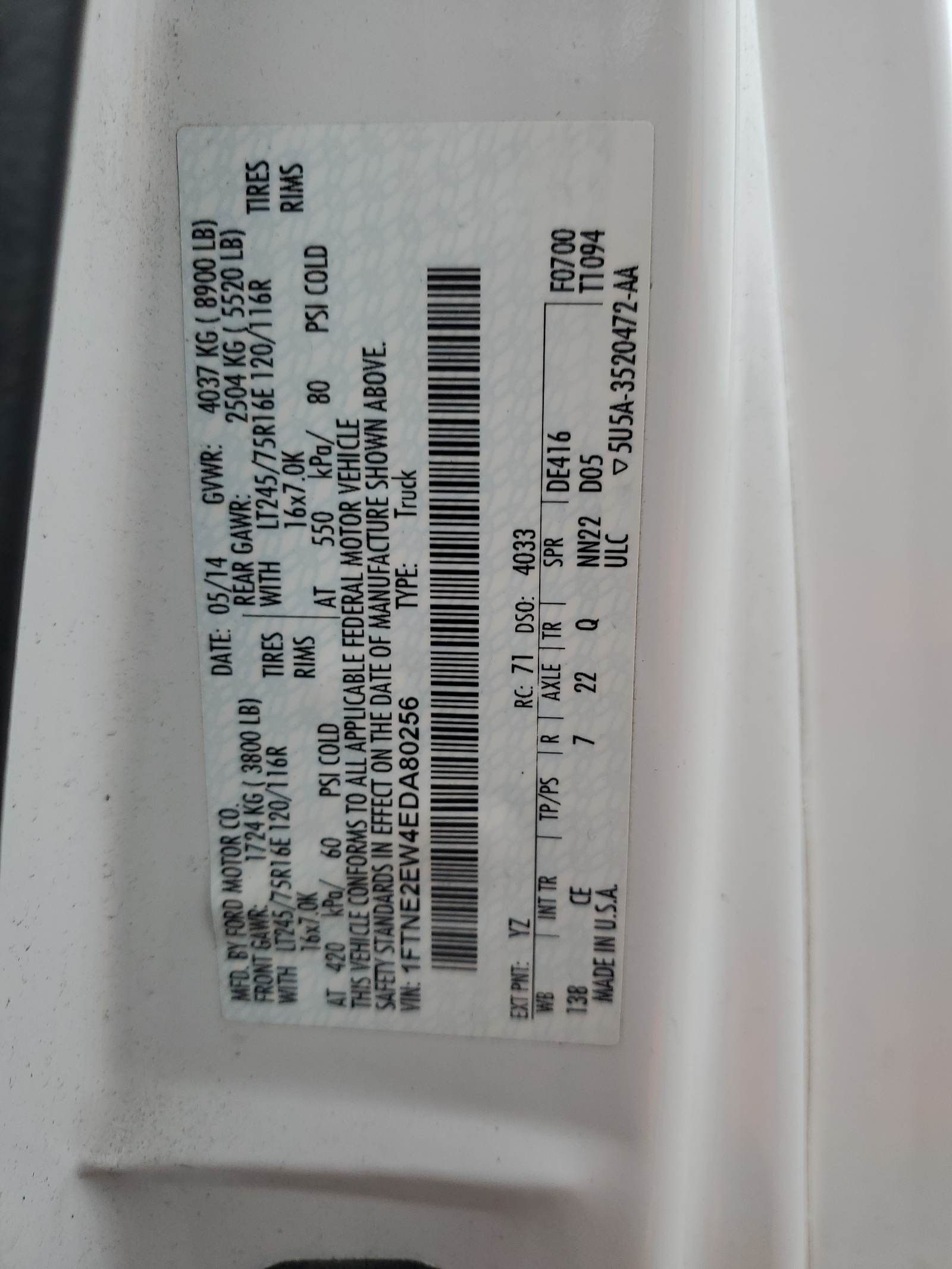 1FTNE2EW4EDA80256 2014 Ford Econoline E250 Van