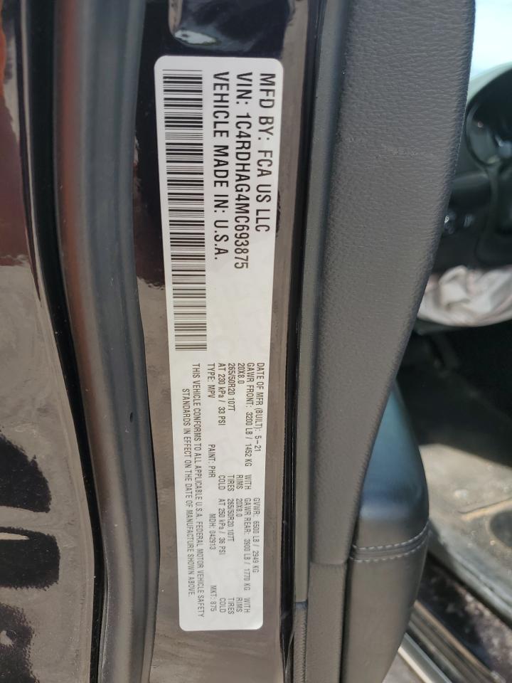 2021 Dodge Durango Sxt VIN: 1C4RDHAG4MC693875 Lot: 58380774