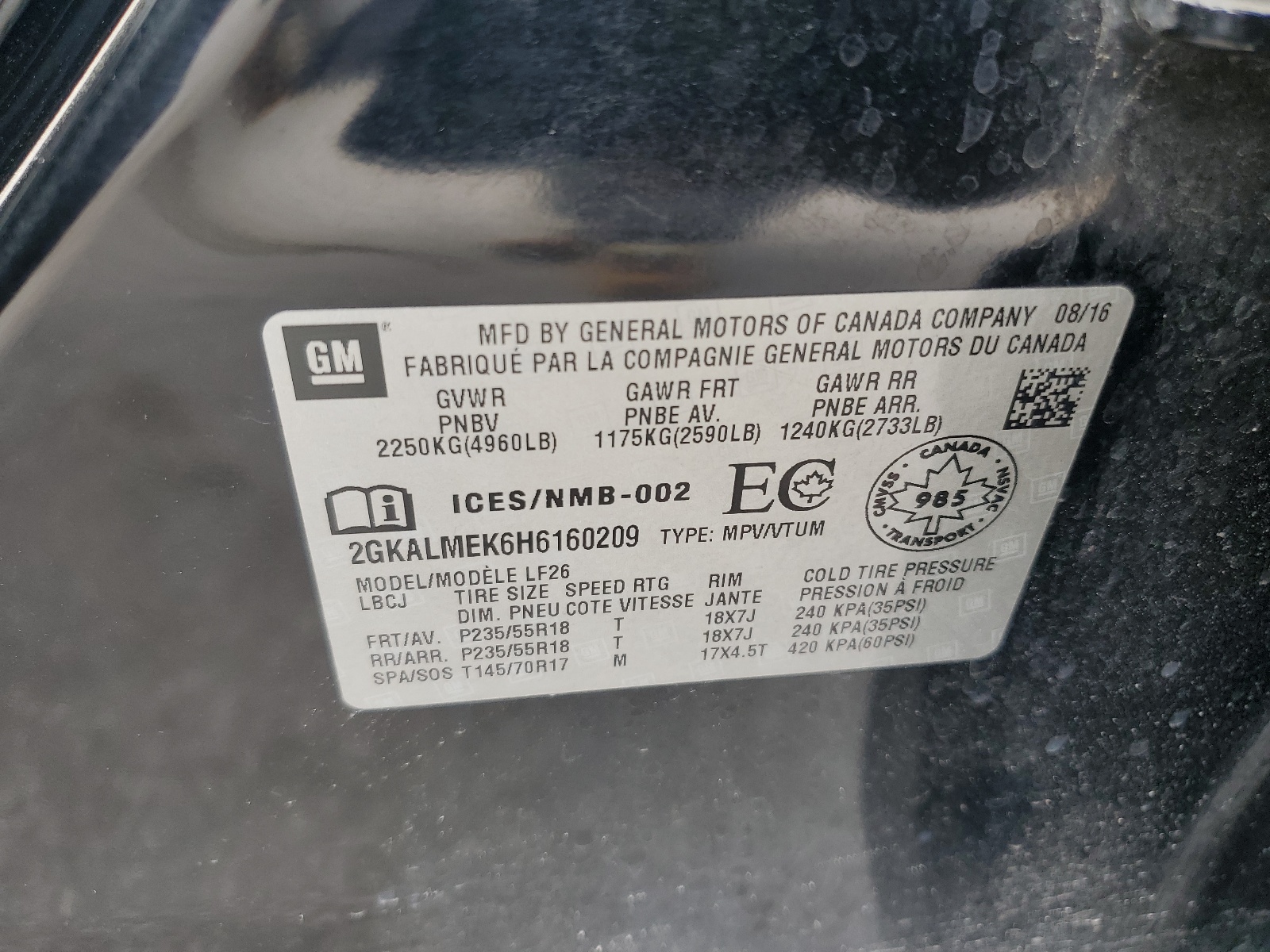 2GKALMEK6H6160209 2017 GMC Terrain Sle