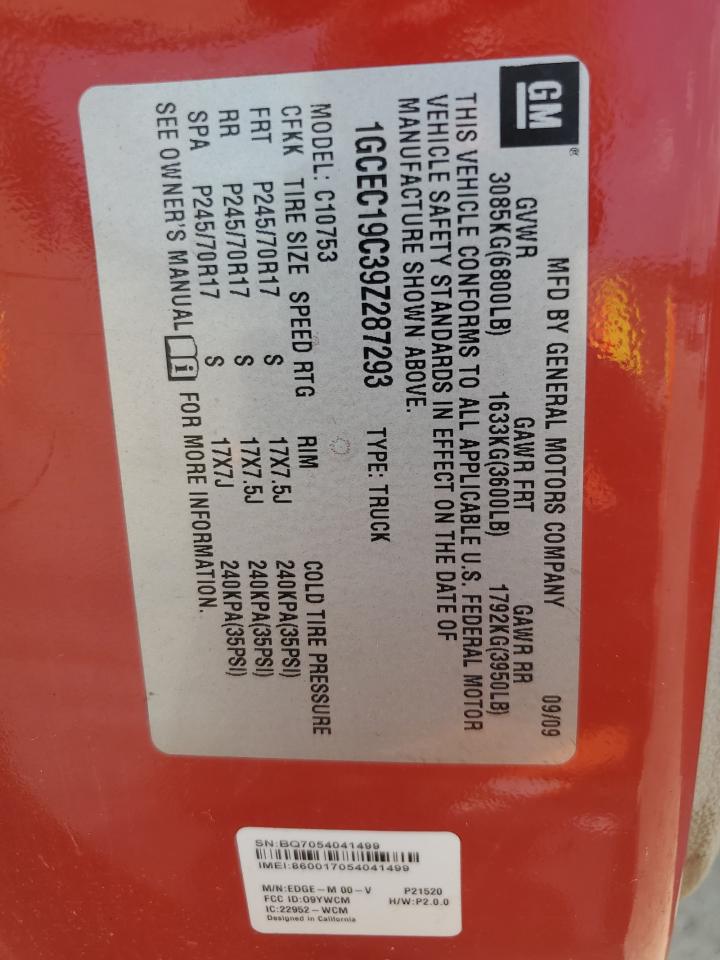 2009 Chevrolet Silverado C1500 VIN: 1GCEC19C39Z287293 Lot: 59777194