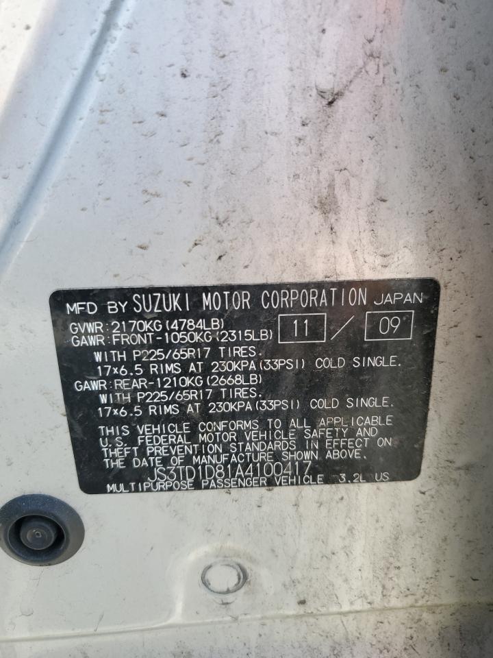 2010 Suzuki Grand Vitara Xsport VIN: JS3TD1D81A4100417 Lot: 59986554