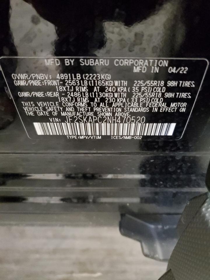 2022 Subaru Forester Limited VIN: JF2SKAPC2NH470520 Lot: 57676604