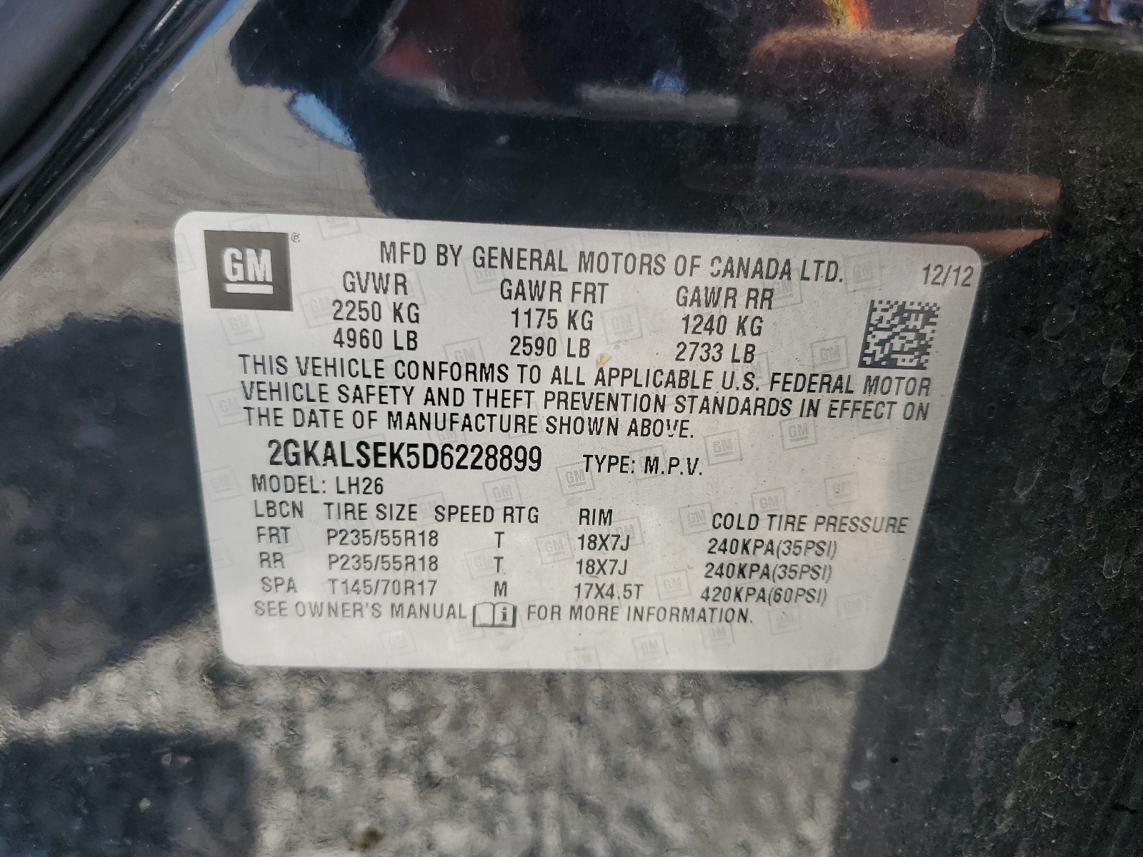 2GKALSEK5D6228899 2013 GMC Terrain Sle