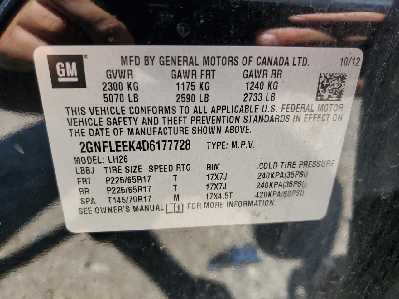 2GNFLEEK4D6177728 2013 Chevrolet Equinox Lt