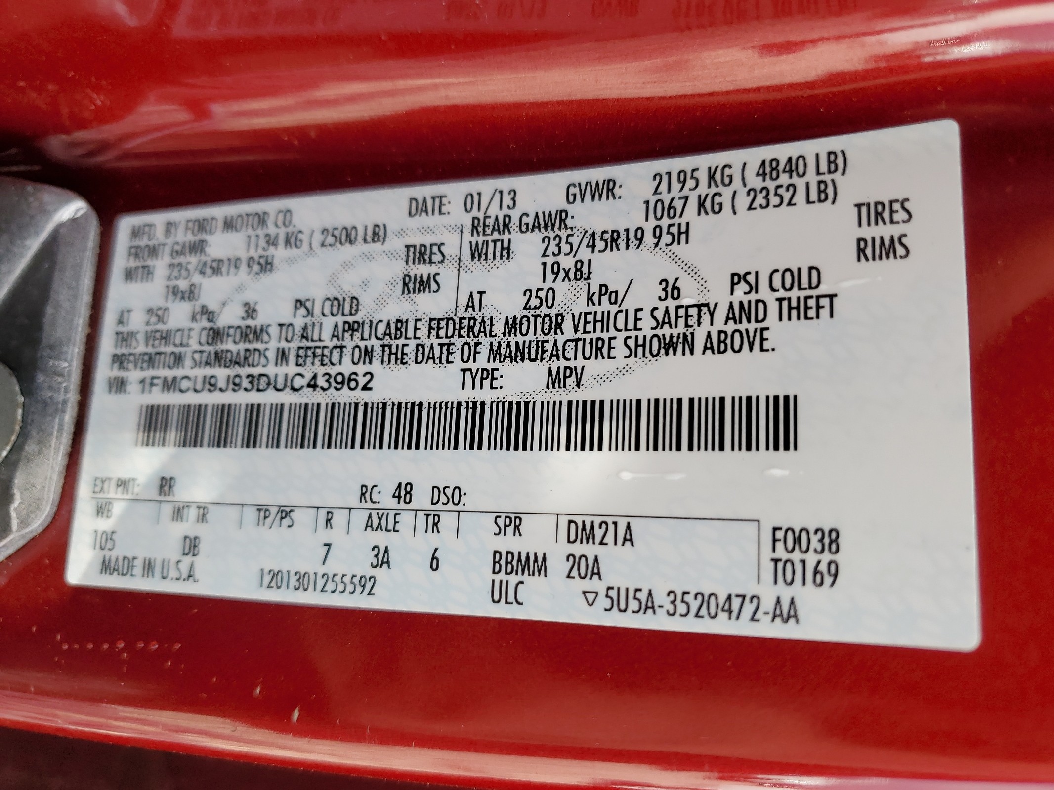 1FMCU9J93DUC43962 2013 Ford Escape Titanium