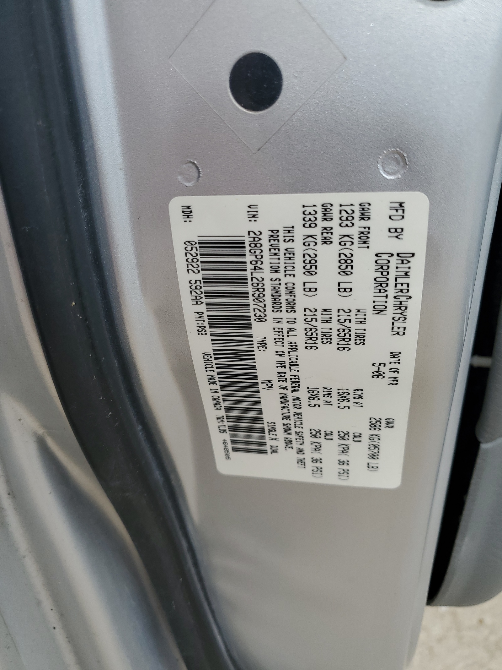 2A8GP64L26R907230 2006 Chrysler Town & Country Limited