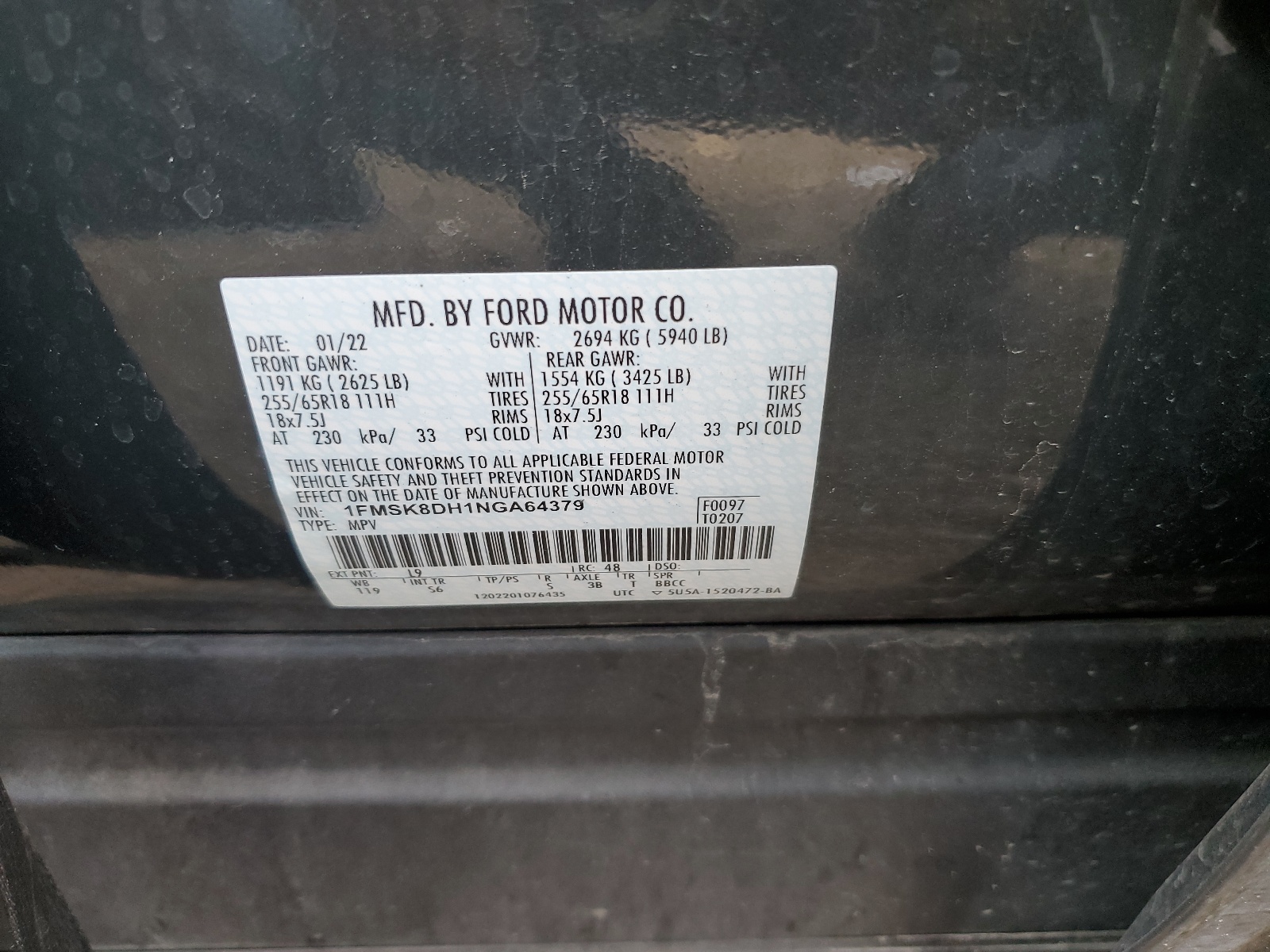 1FMSK8DH1NGA64379 2022 Ford Explorer Xlt