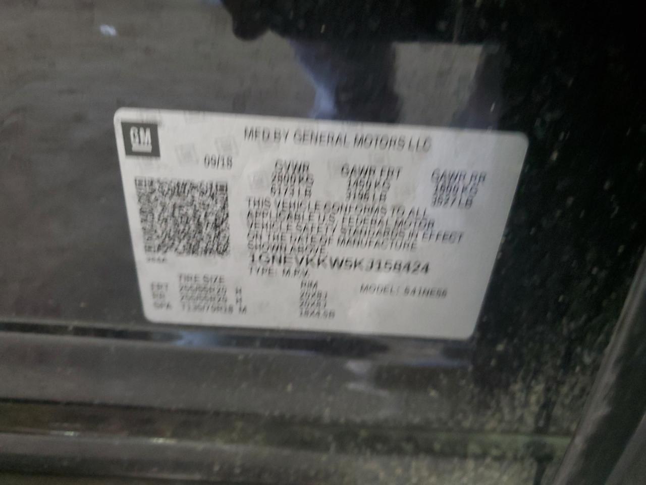 2019 Chevrolet Traverse Premier VIN: 1GNEVKKW5KJ158424 Lot: 59019774